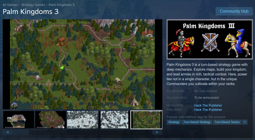 Screenshot of the Palm Kingdoms 3 page on Steam